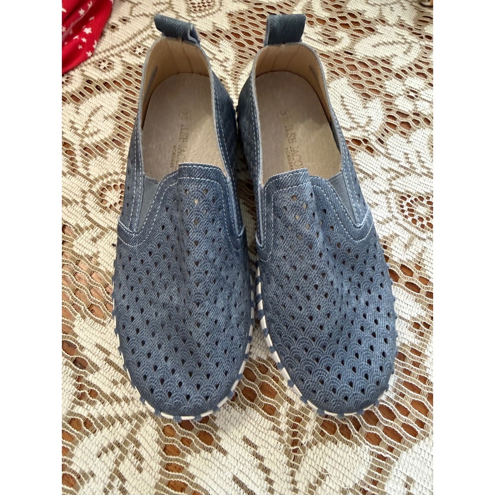Ilse Jacobsen Kids Tulip Blue Denim Laser Cut Slip On Loafers Shoes Size 31